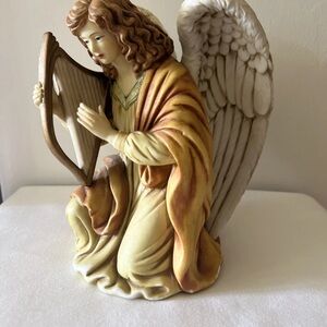Beautiful Porcelain Angel Figurine With Harp- 7” High/ 5” Wing Span/6” Harp-Wing
